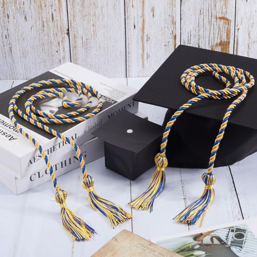 GORGECRAFT 2Pcs Graduation Season Double Honor Cord with Tassels 1.7Ms Blue Gold Polyester Braided Honor Ropes Graduation Decorative Ribbon Necklace Props Accessory for Students College Grad Party - Image 4