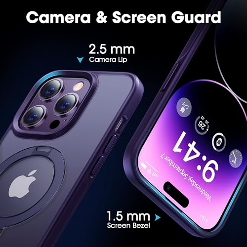 Image of CASEKOO for iPhone 14 Pro Max Case with Magnetic Invisible Stand, Purple | [Military Drop Protection] [Compatible with MagSafe] Shockproof Slim Translucent Matte Case for iPhone 14 Promax Case 6.7 inch