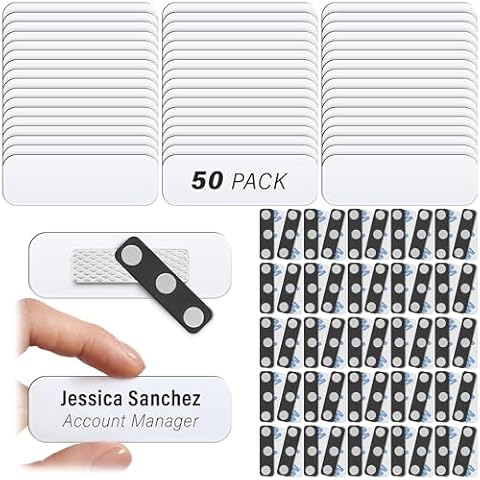 Mifflin-USA Blank Name Tags w/Magnetic Backing (50 Pack, 1” x 3”), ID Badge Holders w/ 3 Strong Neodymium Magnets, Customizable & Reusable Badges w/Round Corners Cover