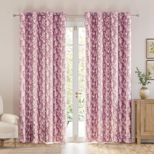 Image of HOKIPO Luxe Foliage Foil Printed Curtains 7 Feet Long Set of 2, Onion Pink