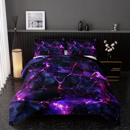 Image of Nttopship Purple Comforter Set Full Size,Purple Marble Bedding Set 3 Pcs Bedding for Adults,Violet Marble Room Decor with Soft and Lightweight Comforter and 2 Pillowcases