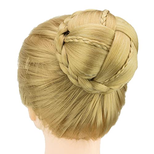 IMISSU Braided Chignon Dancer Hair Cover Donut Hairpieces Scrunchies Women Hair Buns Wig Updo for Wedding Party (M3 Ash Blonde)