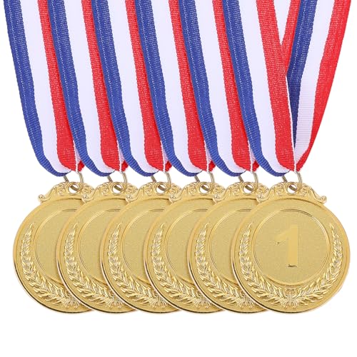 salbsever Lot de 6 médailles dorées en métal avec ruban de cou pour adultes, pour le sport, les fêtes, les tournois, les prix, les compétitions, 5,1 cm