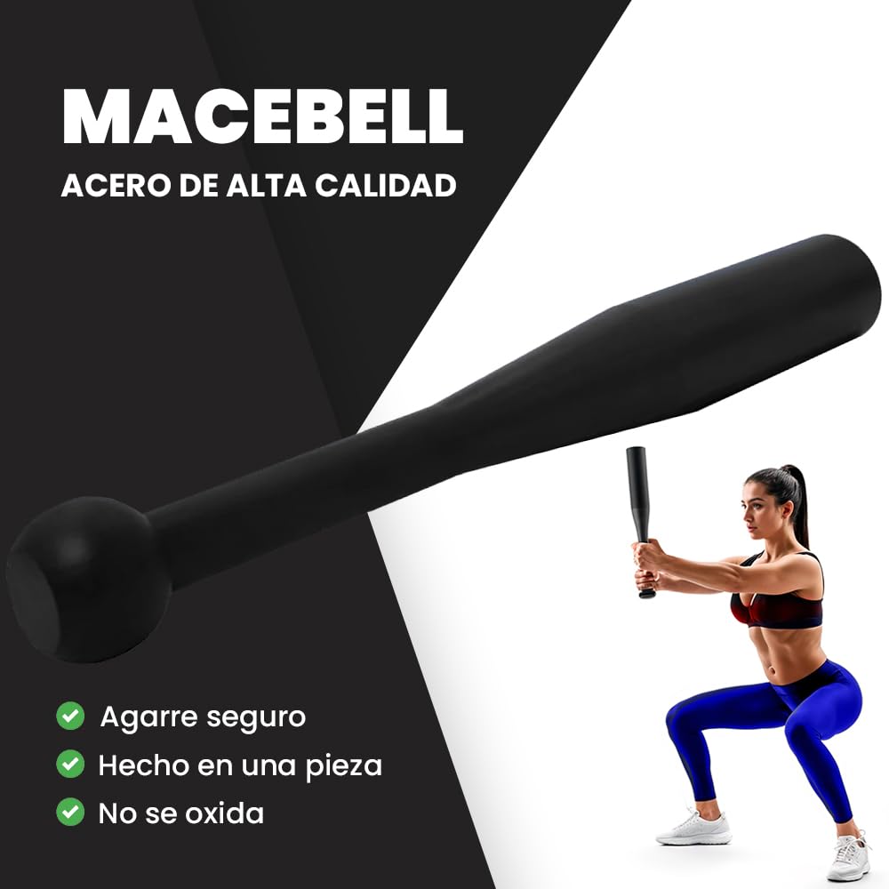ManiBoom Mace Bell de Hierro Fundido - Maza Entrenamiento de FUERZA - Clubbell 4kg 6kg 8kg 10kg 12kg - Macebell para CrossFit, Fitness Pesas