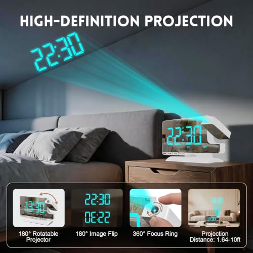 Projection Clock with 180° Rotatable Projector,Alarm Clocks - Image 4