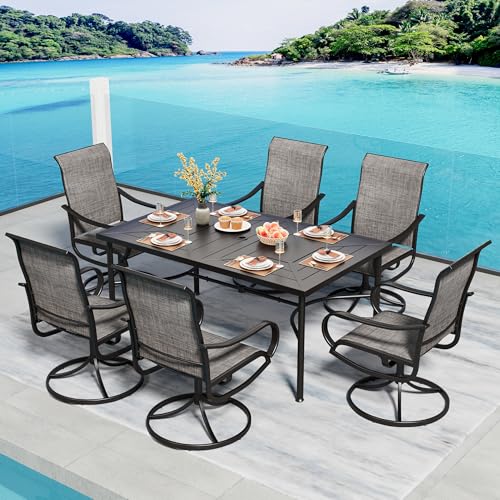 Image of PHI VILLA Patio Dining Set for 6 Person, Outdoor Table and Chairs Furniture Dining Set with 6 Outdoor Swivel Dining Chairs and 1 Large Metal Table, Patio Set for Lawn Garden Deck