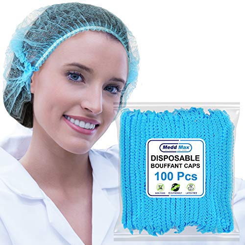 Medd Max Disposable Bouffant cap (Hair Net) Spun-bounded Poly Hair Head Cover Eco-friendly, non-toxic, latex free (100)