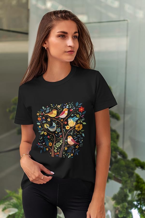 Wildflower Shirt Birds Shirts Women Boho Style Floral Tops for Women Casual Short Sleeve Tees - Image 2