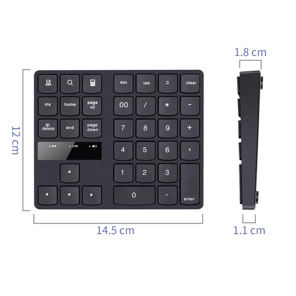 Teclado numérico inalámbrico USB portátil de 35 teclas, recargable, ultra silencioso, almohadilla numérica externa para MacBook/MacBook Pro/Air y laptop Windows (negro)