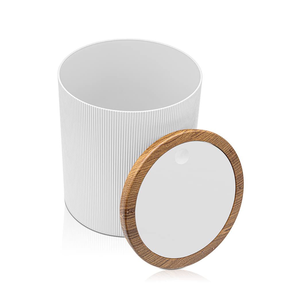 Inbagno Pattumiera 5lt Bianco con Coperchio Basculante Effetto Legno Serie Blob