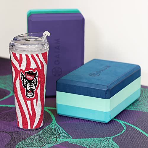 Image of Rico Industries NCAA Glitter 24oz Acrylic Glitter Tumbler with Hinged Lid, Officially Licensed Double Wall Tumbler with Straw