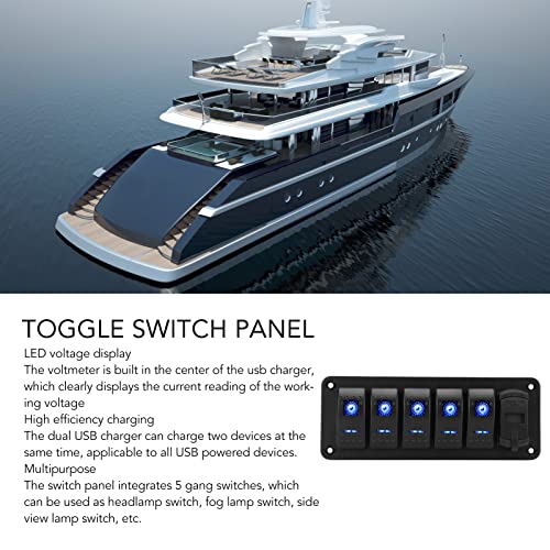 Panneau d'interrupteurs à bascule 5 gangs double USB voltmètre LED accessoire bateau - 5
