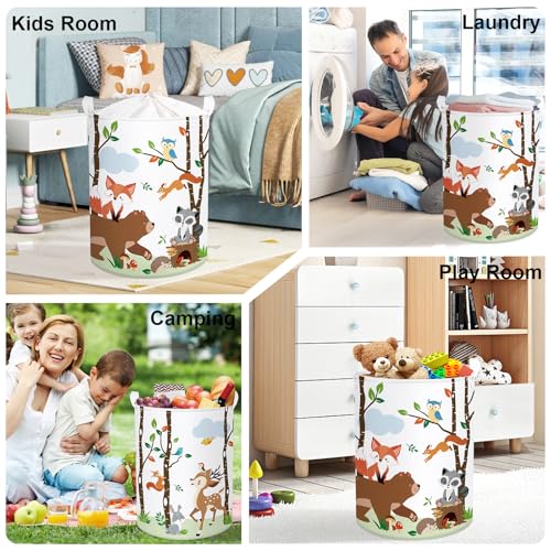 Image of Woodland Animals Baby Laundry Hamper Collapsible Clothes Kids Storage Basket Large Boys Girls Gift Toy Box Bin for Nursery Room, Bear, 63L