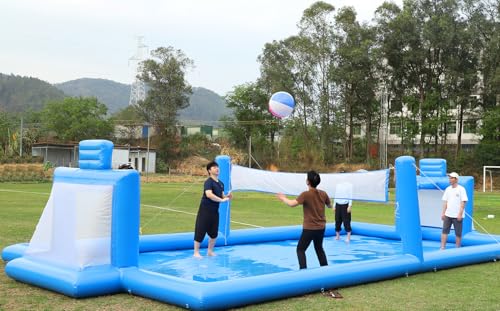 Okayego 33ft Inflatable Volleyball Court Pool with (800w Air Pump) - (Commercial Grade PVC) Outdoor Soccer Field/Badminton Net Water Field for Beach Sport Game, Without Volleyball, 33x16.5x7ft
