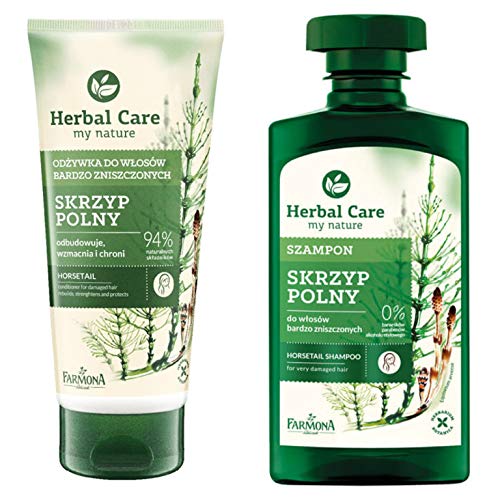 FARMONA Herbal Care: Horsetail shampoo (330 ml) & Horsetail conditioner (200 ml) - for damage hair. Product from Poland.