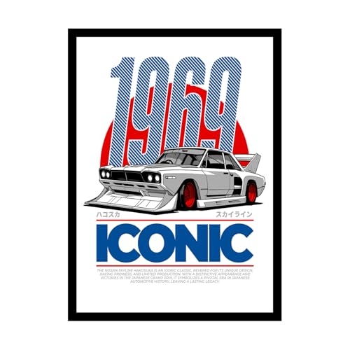 Image of BLINKART Nissan Skyline (1969) CarFramed Posters Gift Items Boys Room Wall Decoration Bedroom Office Studio Synthetic Wood Frame & Acrylic Glass Ready to Hang - 18x12 Inch, (A4 Size) - CAR-175