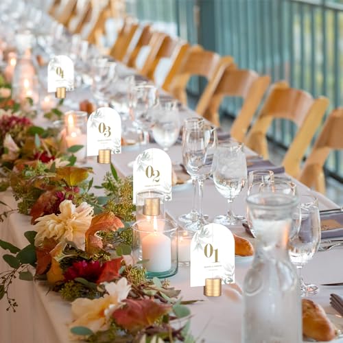 Image of Affrolling 48 Pcs Gold Place Card Holders Wooden Table Number Holders Bulk Mini Cylinder Table Stand for Name Cards Photo Picture Menu Tag Display Wedding Birthday Party Banquet Restaurant