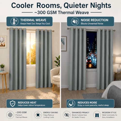Image of Cloth Fusion Blackout Long Door Curtains 8 Feet Set of 2, Silver Grey | Up to 90% Sunlight Block, Room Darkening, 3-Layer Triple Weave, Thermal Insulated, Stainless Steel Grommets