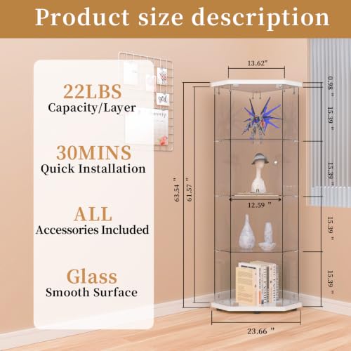 Image of Beauty4U 5 Corner Glass Display Cabinet, 4-Shelf Curio Cabinet, White