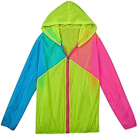 Maze, Women's Panelled Neon Color Zip Up Relaxed Long Sleeve Thin Hooded Jacket
