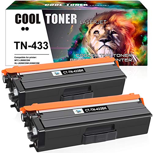 Cool Toner Compatible Toner Cartridge Replacement for Brother TN433 TN-433 TN433BK TN431 Brother MFC-L8900Cdw HL-L8360Cdw HL-L8260Cdw MFC-L8610Cdw HL-L8360Cdwt 8900Cdw 8360Cdw Printer (Black, 2-Pack)