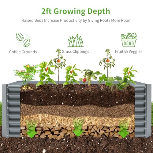 Image of Land Guard 8x4x2ft Galvanized Raised Garden Bed, Planter Boxes Outdoor, Raised Garden Beds Outdoor for Vegetables, Flowers, Herbs, 479 Gallons, Modern Gray B0CWTYXT24