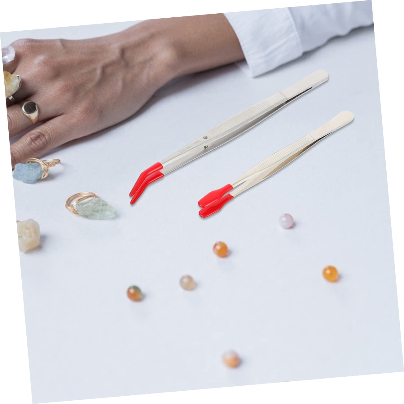 FRCOLOR 2 Set Pinzette Acciaio Inossidabile Con Design Ad Elbow E Punta Larga Utensili Leggeri E Pratici Per Casa Per Catturare E Facilità Uso 4 Pezzi*2