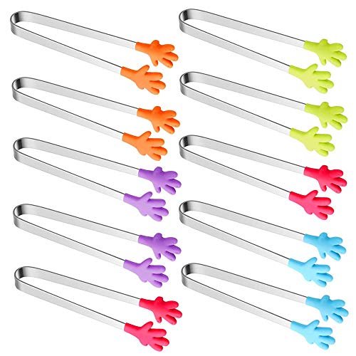 IWILCS - Pinzas de hielo de azúcar, 10 pinzas pequeñas para alimentos, acero inoxidable, mini pinzas de silicona para cocina, pinzas de cocina, para dulces, azúcar, hielo, alimentos y ensalada buffet