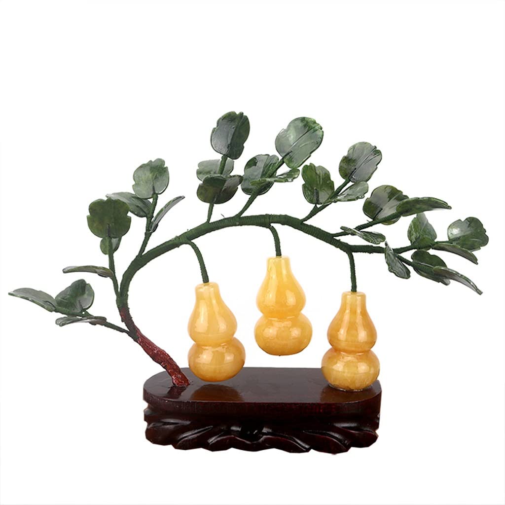 HCZKIUJY Luck and Wealth Crystal Tree Jade Gourd Potted Ornaments Feng Shui Lucky and Safe Tree Living Room Home Auspicious Decorations Wealth Creative Gifts Chakra Money Tree (Grey)