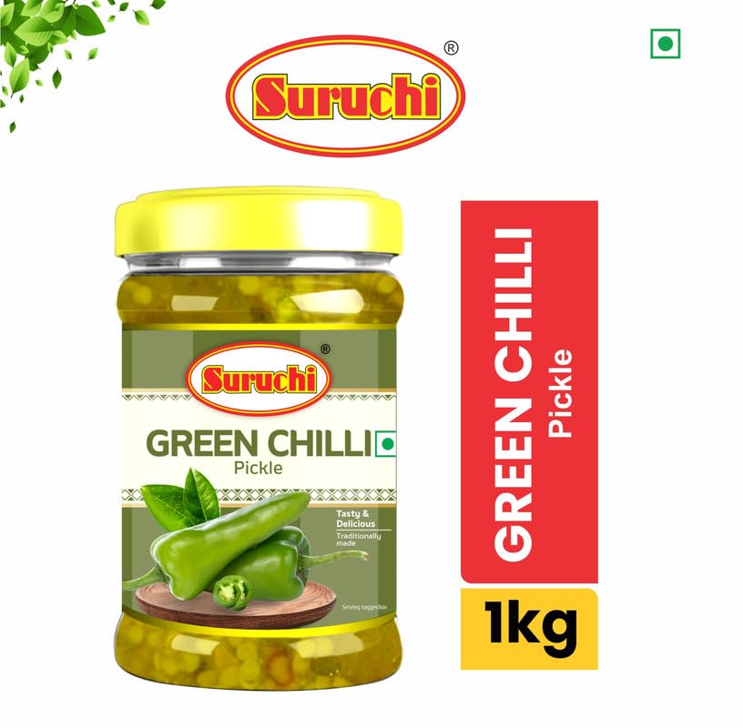 Image of Suruchi Green Chilli Pickle - 500g | Hari Mirchi Ka Achar | Ready to Eat Green Chilli Pickle | Authentic Indian Achar | Pure & Natural Ingredients | Hygienically Packed (Pack of 1)