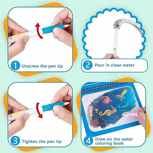 Image of LOTUSLANE Magic Water Book Set with Water Pen, Children's Reusable Cartoon Painting Book, Themed Drawing Book