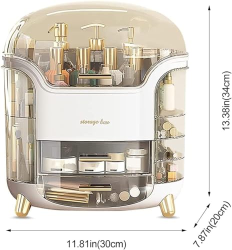 Image of YAGVIZ Makeup Organiser Storage Box for Countertop Cosmetics, Dustproof Cosmetic Storage Box, Skincare and Beauty Case with Clear Lid Display for Easy Visibility and Drawers for Vanity, Dresser