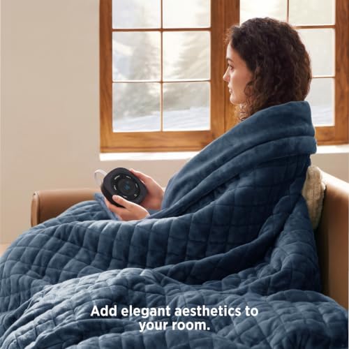 Image of Bedsure Luxury Quilted Heated Throw Blanket, Thick Electric Blanket, Blue