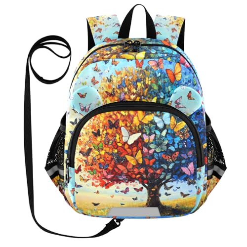 Butterfly Tree Colorful Toddler Harness Backpack for Boys Girls 3-6 Years Kids Backpack with Anti Lost Safety Leash Child Leash Backpack for Walking Preschool Travel