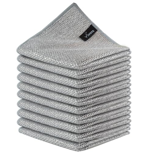 VIVOTE 10 strofinacci a doppio strato, strofinacci multiuso, panno per la pulizia del filo antigraffio, panno per la pulizia lavabile, asciugamano da cucina riutilizzabile, 30 cm x 30 cm
