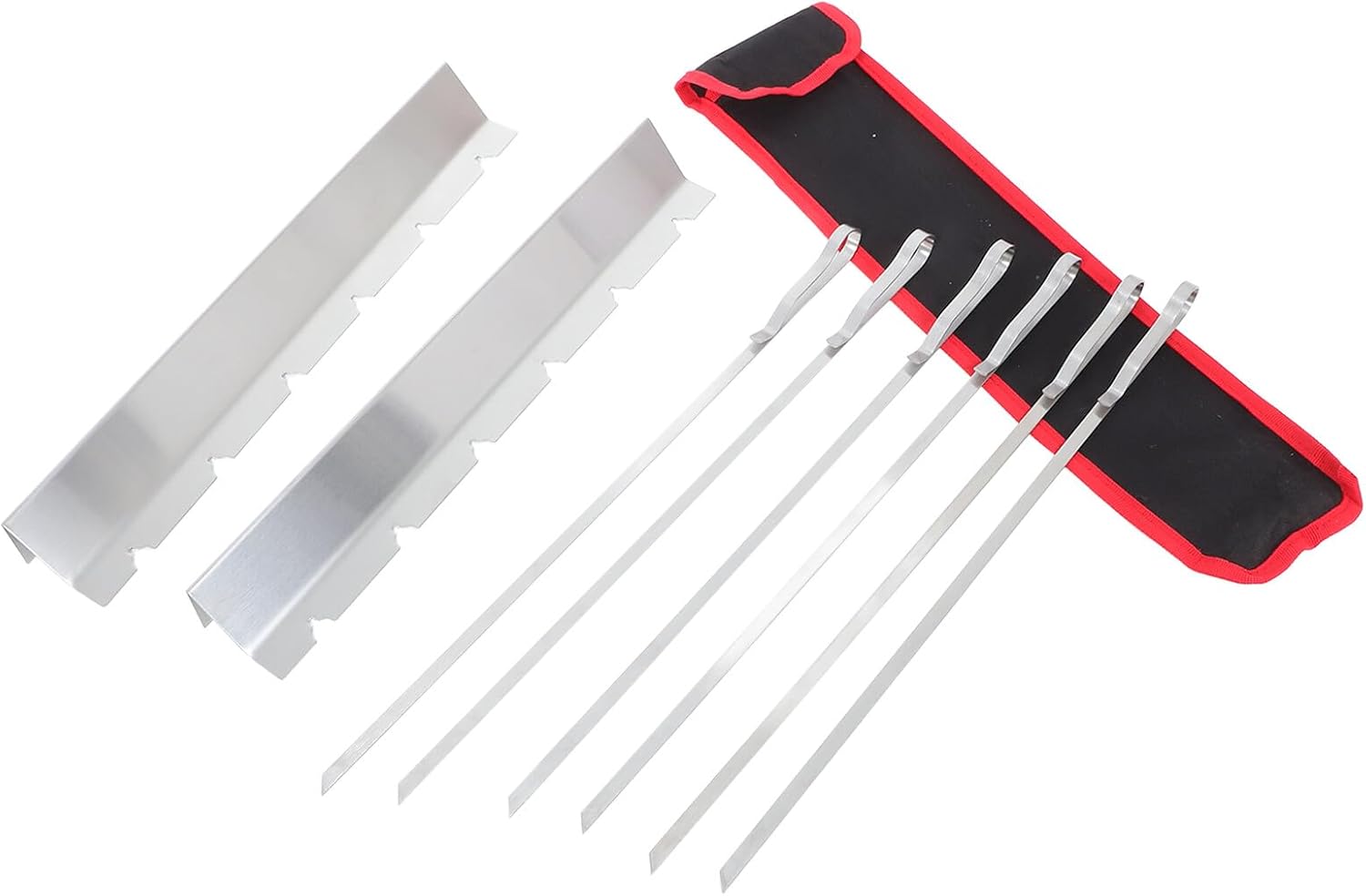 Stainless Steel Metal Bbq Skewers Set with Base, 6 Pieces Meat Kabob Grilling Sticks for Outdoor Barbecue and Camping
