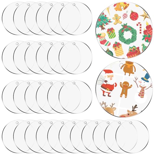TAIANJI 30 Pcs Acrylic Keychain Blanks Round Acrylic Transparent Circle Discs 10cm Circles With a Hole for DIY Crafts and Projects