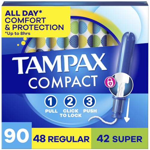 Image of Tampax Compact Pearl Tampons Multipack, LeakGuard Braid & Extendable Applicator, Regular /Super, 90 Ct