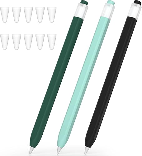 JOOSKO Paquete de 3 fundas para Apple Pencil de 1 generación, funda de silicona antideslizante, con 10 cubiertas de punta de silicona para Apple