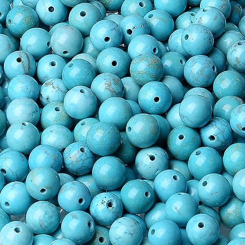 LAIDANLA Turquoise 6mm Natural Stone Beads Round Loose Gemstone Stone Beads for DIY Bracelet Necklace Earrings Jewelry Making Polishing Genuine Real Beading Crystal 96PCS 2 Strand 32"