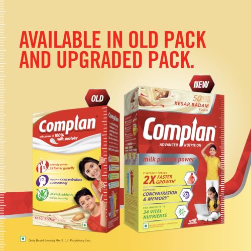 Image of Complan Nutrition Drink Powder for Children, Kesar Badam Flavour, 200 g Carton | Nutrition drink for kids with protein & 34 vital nutrients