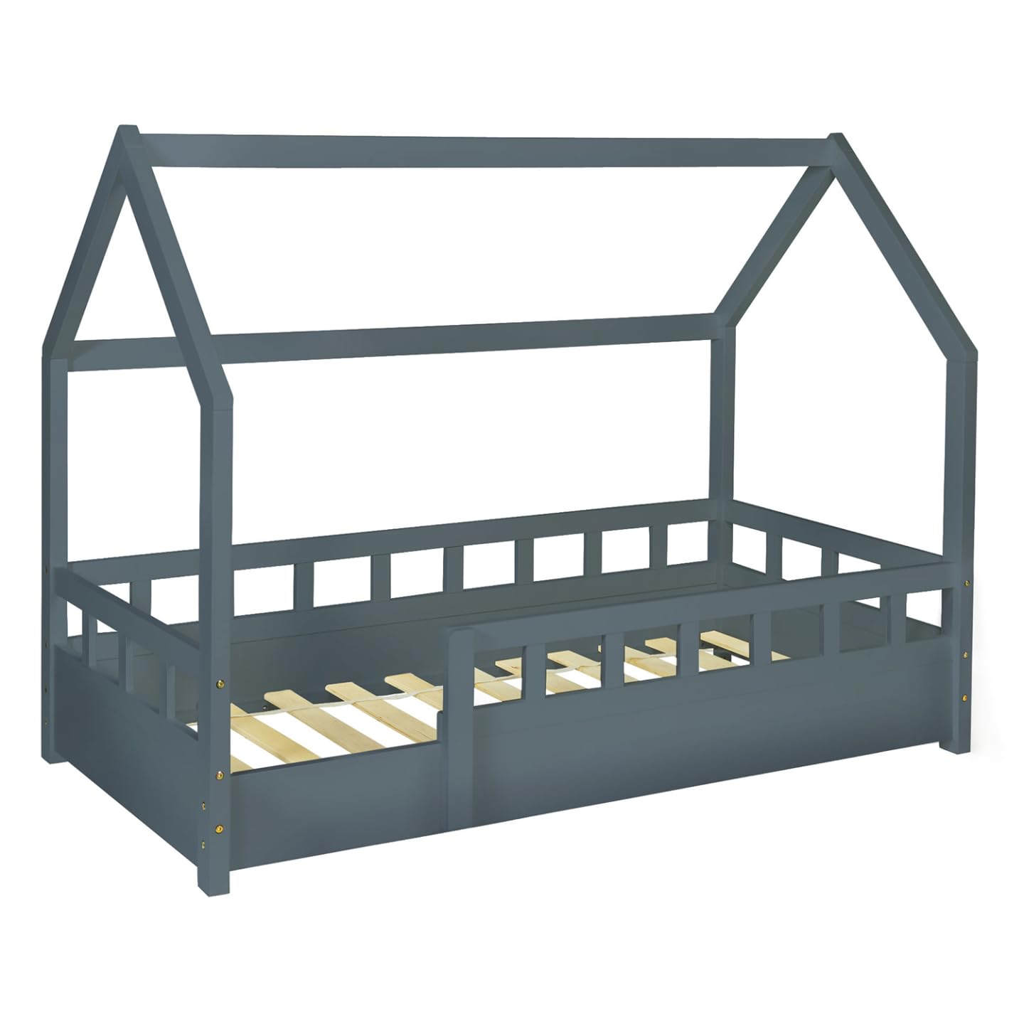 IDMarket - Lit cabane Enfant 80 x 160 cm NEREE Gris avec sommier et barrières