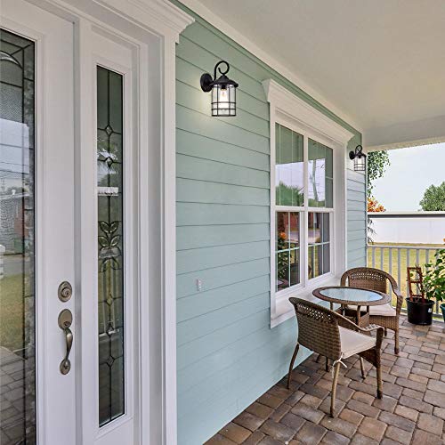 Image of MICSIU Matte Black Outdoor Wall Lantern 2-Pack Rustic Farmhouse 12.25 inch | Anti-Rust Exterior Wall Sconce with Clear Seedy Glass, Waterproof Outside Light Fixtures for Front Porch, Garage, Entryway