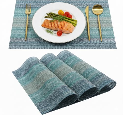 Image of Dribble Premium PVC Placemats Set of 4 | Heat-Resistant, Washable, Waterproof Table Mats | Anti-Slip Dining Table Placemats for Kitchen & Home Decor - 45x30cm, Design - Mayura Blue