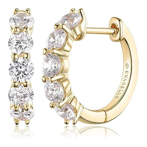 Evabelle Gold Hoop Earrings for Women 14K Real Gold Plated Cubic Zirconia Diamond Hoop Earrings Huggie Hoop Earring Women Earrings Hoop Earring for Men 925 Sterling Silver Post Hypoallergenic Cover