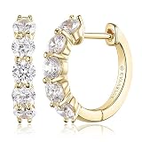 Evabelle Gold Hoop Earrings for Women 14K Real Gold Plated Cubic Zirconia Diamond Hoop Earrings Huggie Hoop Earring Women Earrings Hoop Earring for Men 925 Sterling Silver Post Hypoallergenic