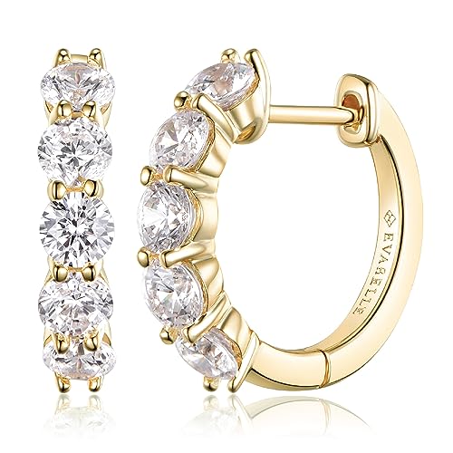 Evabelle Gold Hoop Earrings for Women 14K Real Gold Plated Cubic Zirconia Diamond Hoop Earrings Huggie Hoop Earring Women Earrings Earring for Men 925 Sterling Silver Post Hypoallergenic