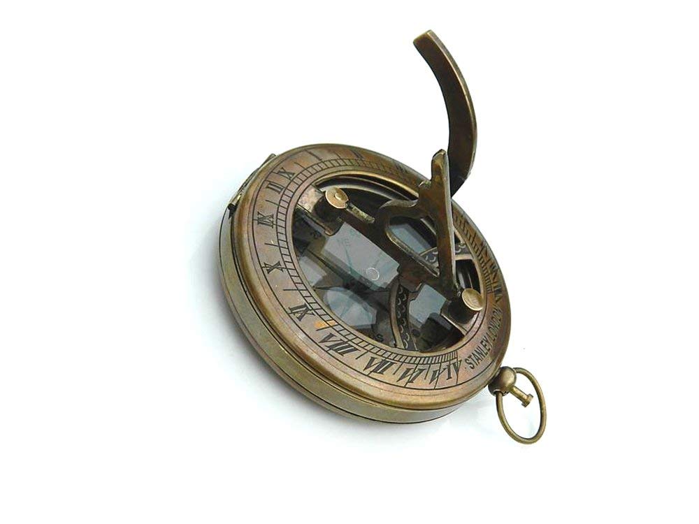Boussole Vintage Laiton Avec Étui Cuir | Cadran Solaire Gravure Cadeau Homme Randonnée Camping