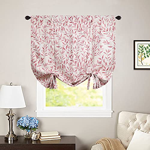 Vogol Bathroom Curtain Red Tie Up Shade For Small Window, Window Valance Balloon Blind (Rod Pocket Panel, 42 Inches W X 63 Inches L) #TOP1