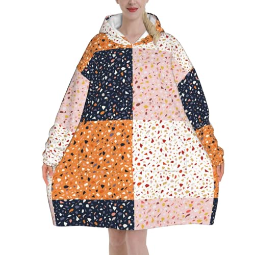 Sweat à capuche couverture en flanelle unisexe à motif terrazzo avec manches et poches